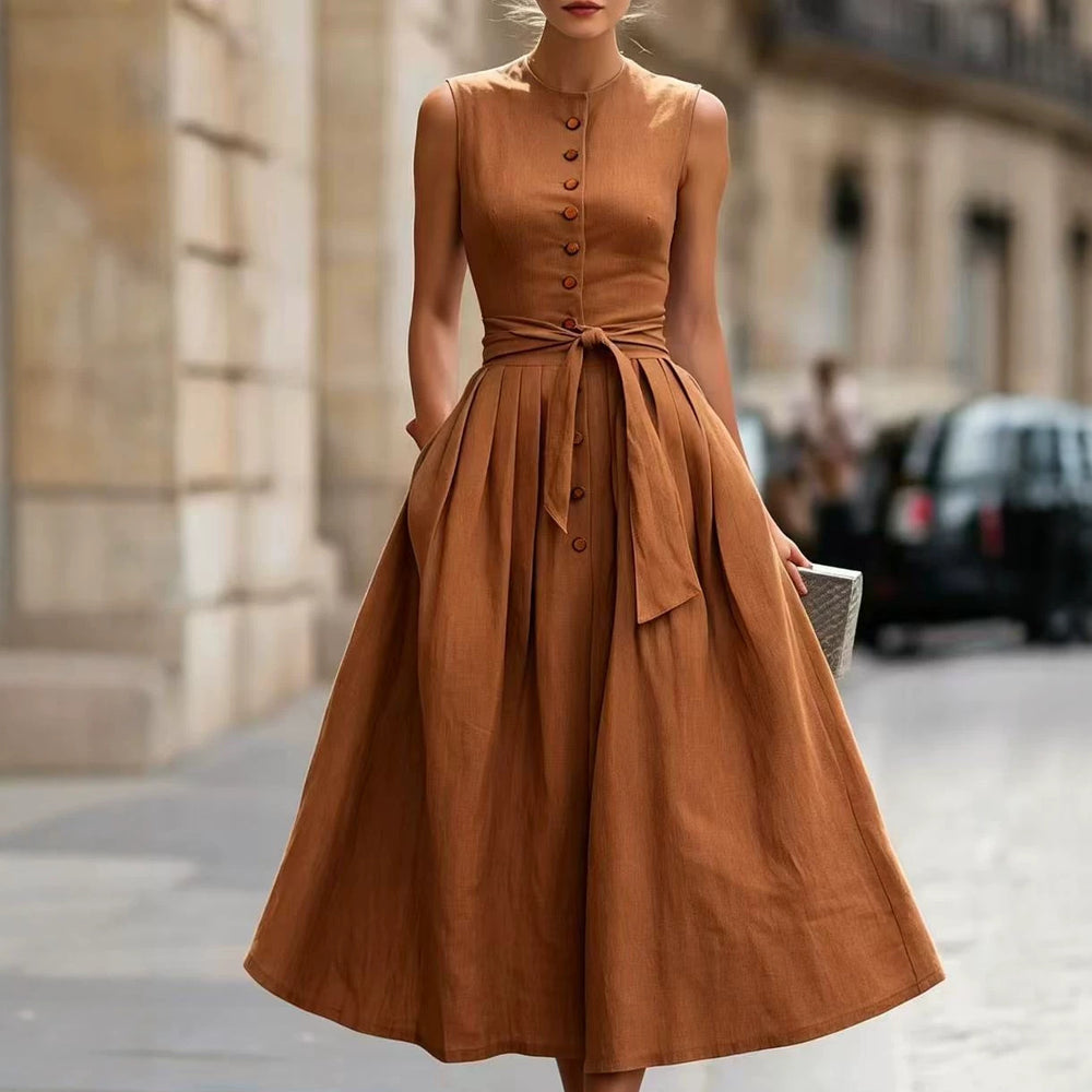 european and american cross-border  independent station new arrivalelegantelegancenormcore cotton and linen women's sleeveless dress