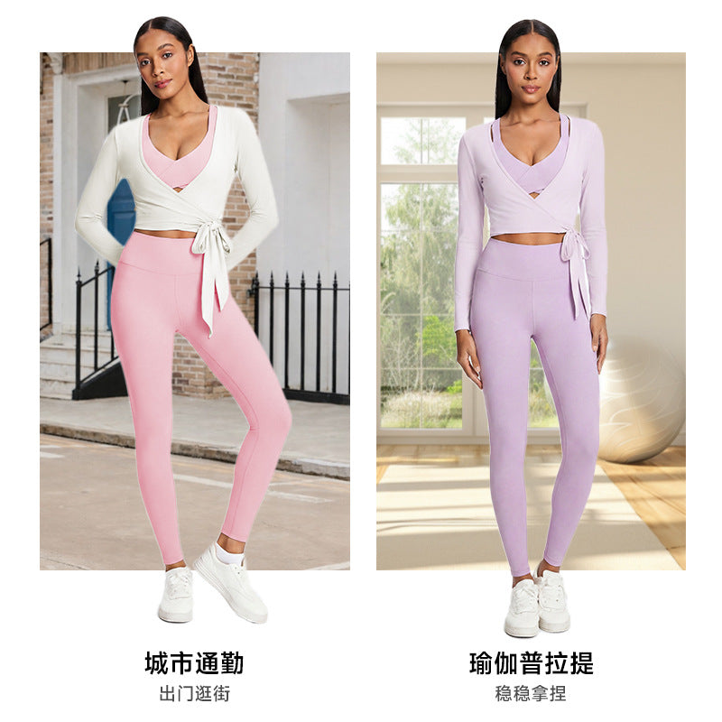 Spring/summer ballet-inspired activewear set: women's sexy, breathable, criss-cross back, slim-fit yoga top and bottoms