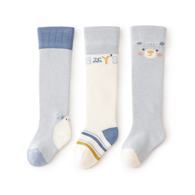 Babylon three-pair high-tube combed cotton breathable baby long socks cartoon boneless loose-top over-the-knee socks category a