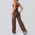fashion double-sided nylon brushed single-shoulder yoga suit sports running fitness wide-leg two-piece set for women