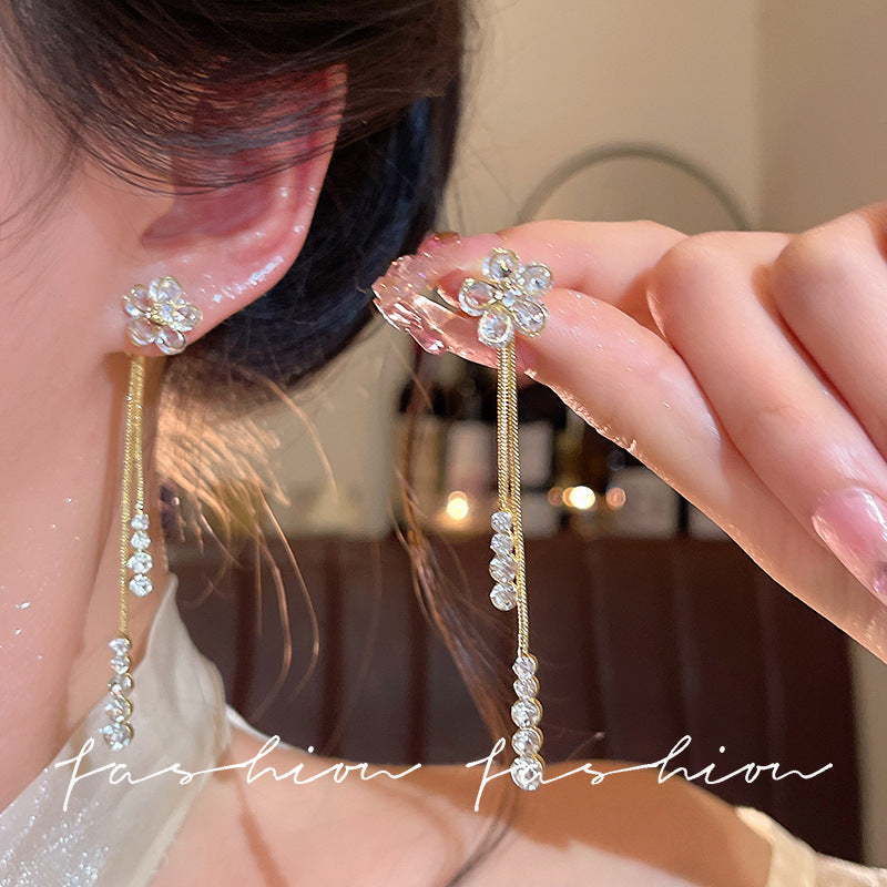 Two-wear earrings: exquisite zircon flower tassel earrings for women - stylish, elegant, and luxurious long earrings