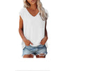 Amazon fashion women's cap sleeve vest summer cross-border v neckpure colorcasualloose short sleeve