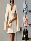 european and american  cross-border autumn commute double-breasted shawl cape solid color suit dress women's clothing