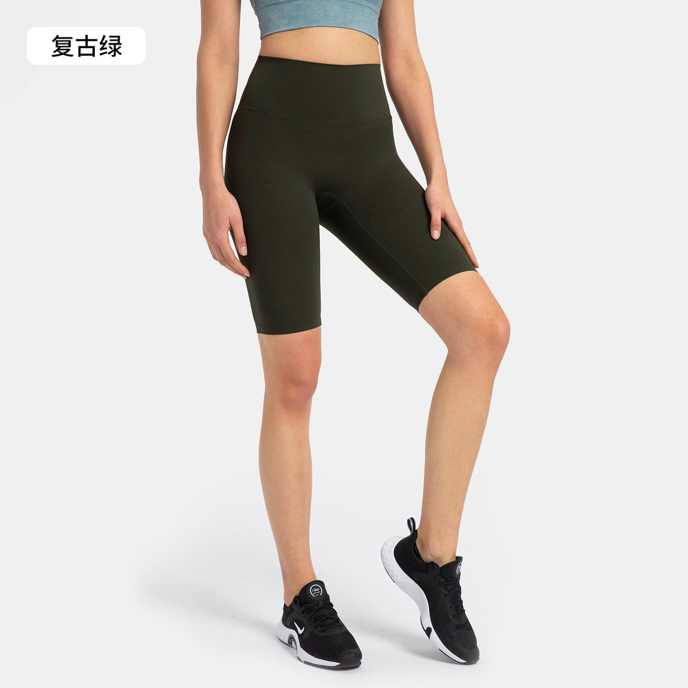 Spring/summer seamless t-line tight 5-inch nude yoga shorts - peach lift, high-waisted workout shorts with pockets - women's dk184
