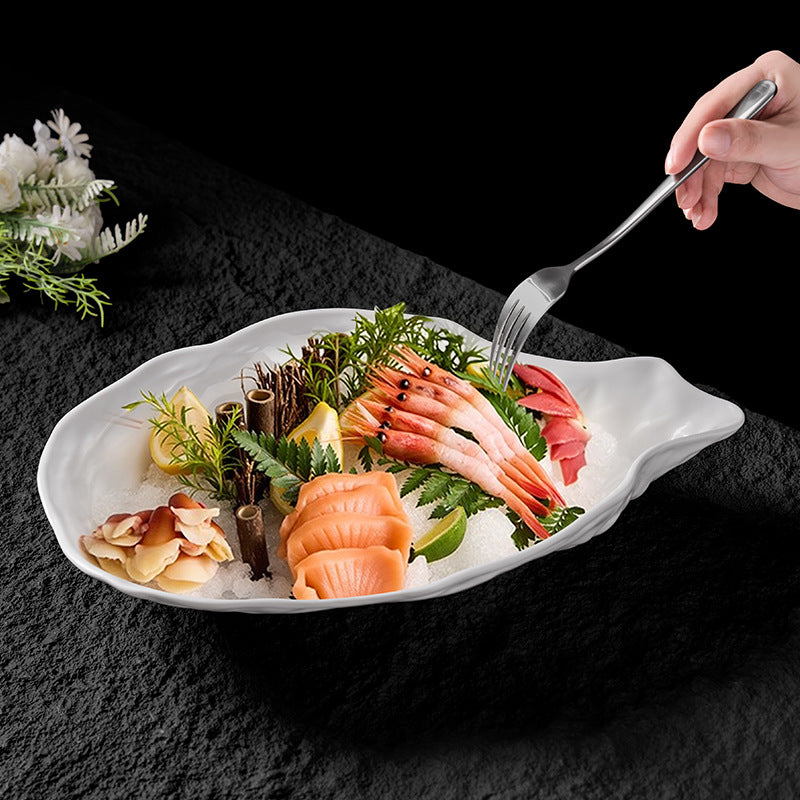 Minimalist hotel high-end creative sashimi plating personalized premium unique shaped seafood fruit salad dish ceramic plate