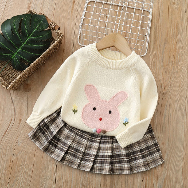 Girls' crew neck sweater  autumn new collection - little girl's cartoon two-piece set, girls' jk uniform set