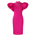 D560 women's foreign trade dress  new fashion sexy ruffle sleeve beaded party evening gown african dress