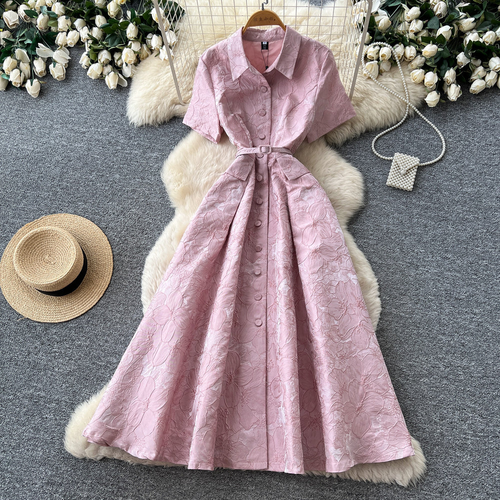 Elegant and chic notch lapel short sleeve dress - women's summer korean style, slimming a-line, office-ready, and perfect for special occasions