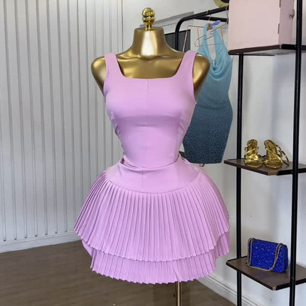 European and American  women's clothing 2025 summer new fashion square collar sleeveless top high waist pleated skirt casual suit
