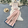 Light mature style stripesknittingcardiganloose pantstwo-piece setfemalesummer silmslimming lookfashionelegantsuit