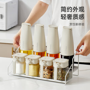 Multifunctional iron art shelf - double layer spice rack - countertop kitchen spice organizer - oil, salt, sauce, and vinegar storage rack