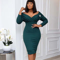 D095c  independent station autumn new cross-border african women's clothing large size v neck pleated long sleeves fashion dress
