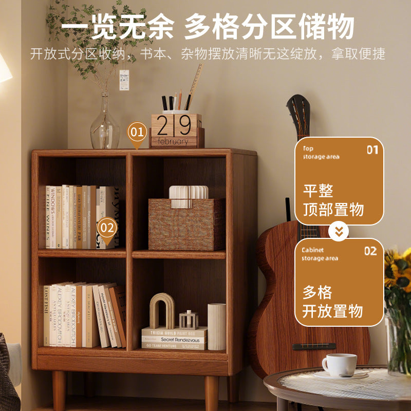 Solid wood short bookcase Walnut color locker American small cabinet Living room rack Record storage cabinet Locker