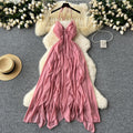 Sweet and spicy girl's vacation dress - beach cover-up, sexy v-neck halter, high-waisted ruffle hem, open back maxi dress