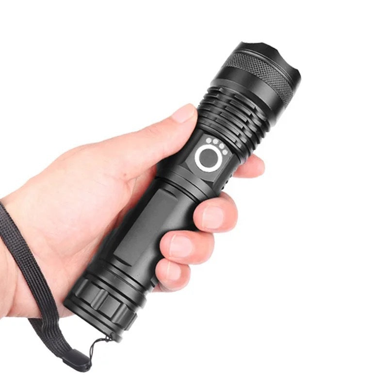 Cross-border new strong light remote emission electric display LED telescopic zoom flashlight outdoor household lighting aluminum alloy flashlight