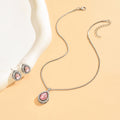 European and american cross-border fashion teardrop pendant jewelry set - women's pink sweet, light luxury, high-end necklace and earring set