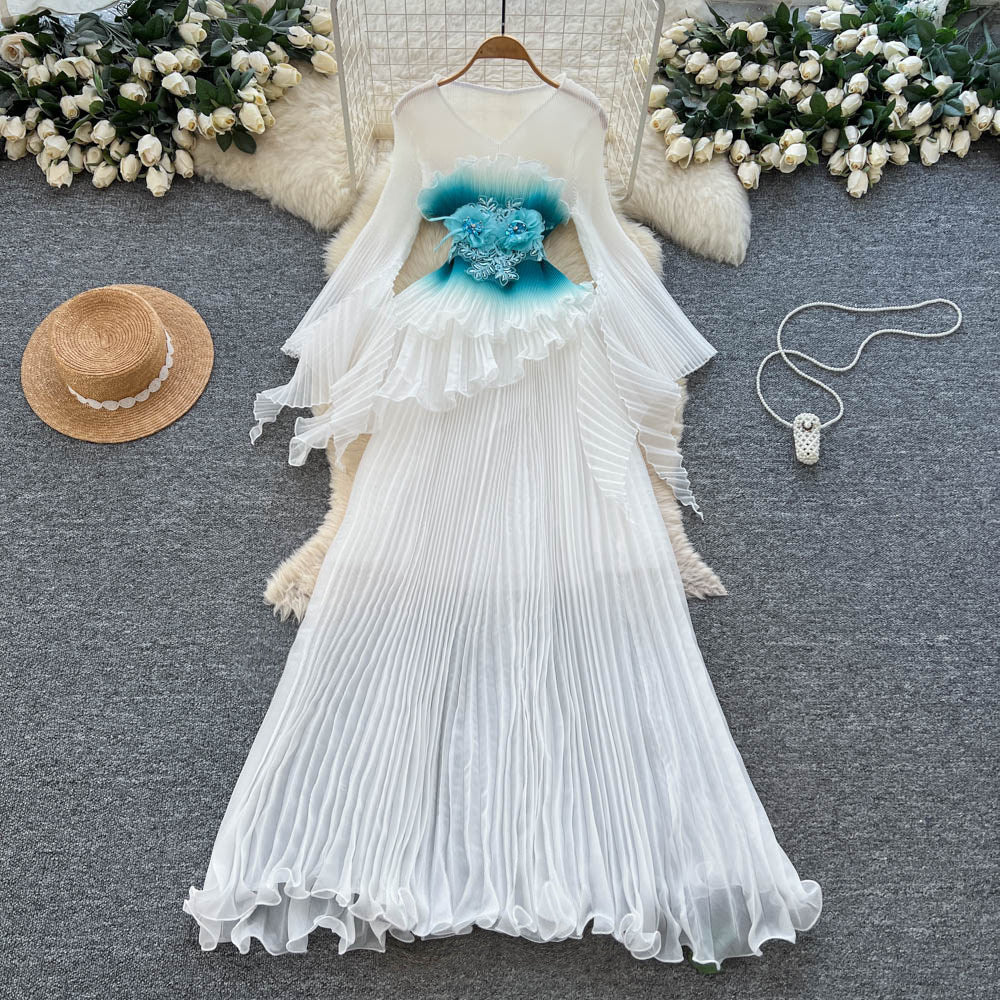 Fairy pleated dress women's summer atmosphere rufflesk-stylehigh waist long skirt whiteelegantpleated skirt