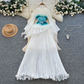 Fairy pleated dress women's summer atmosphere rufflesk-stylehigh waist long skirt whiteelegantpleated skirt