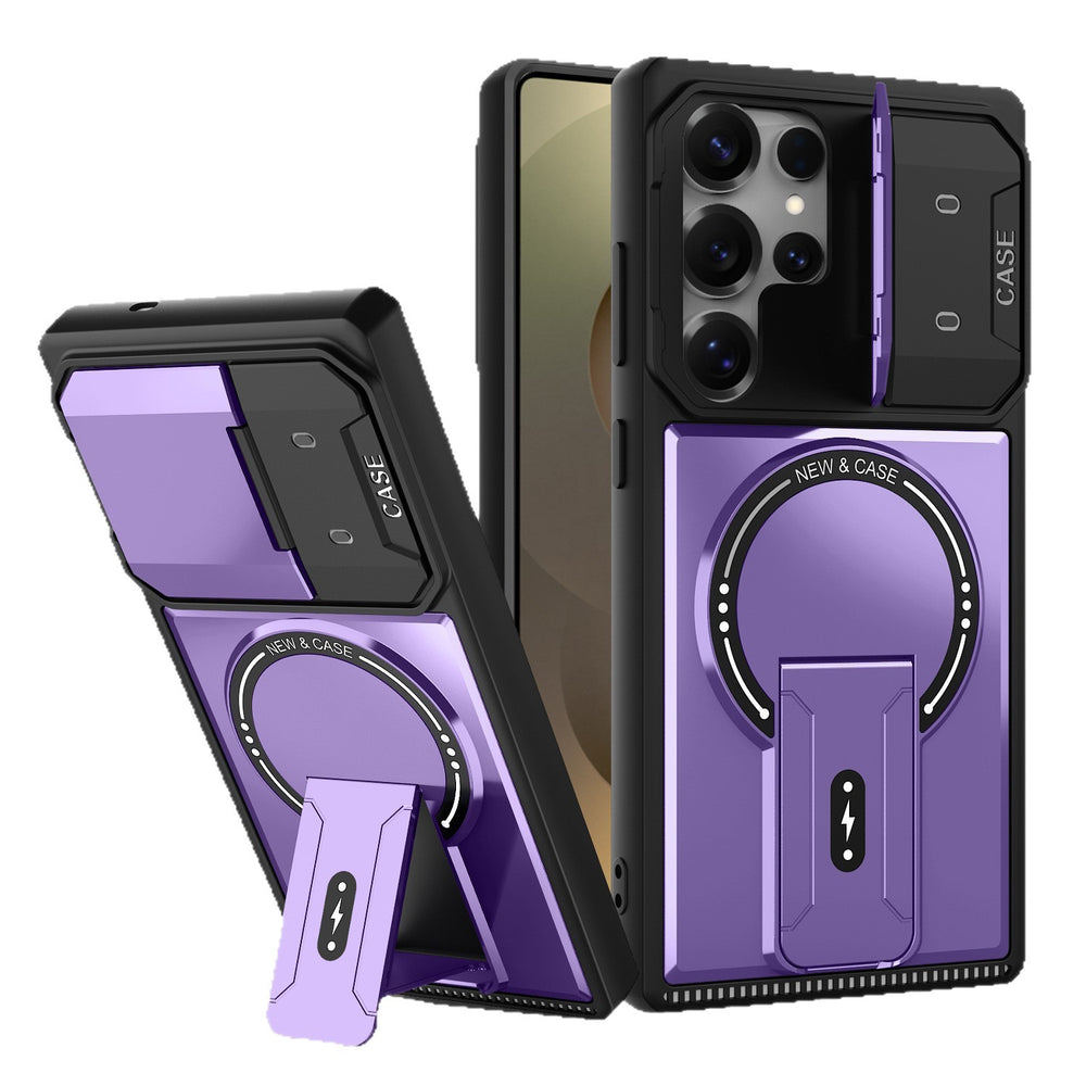 compatible samsung s25 ultra armor case with magnetic stand, s26 lens protection, full coverage, and drop-proof design (a07)