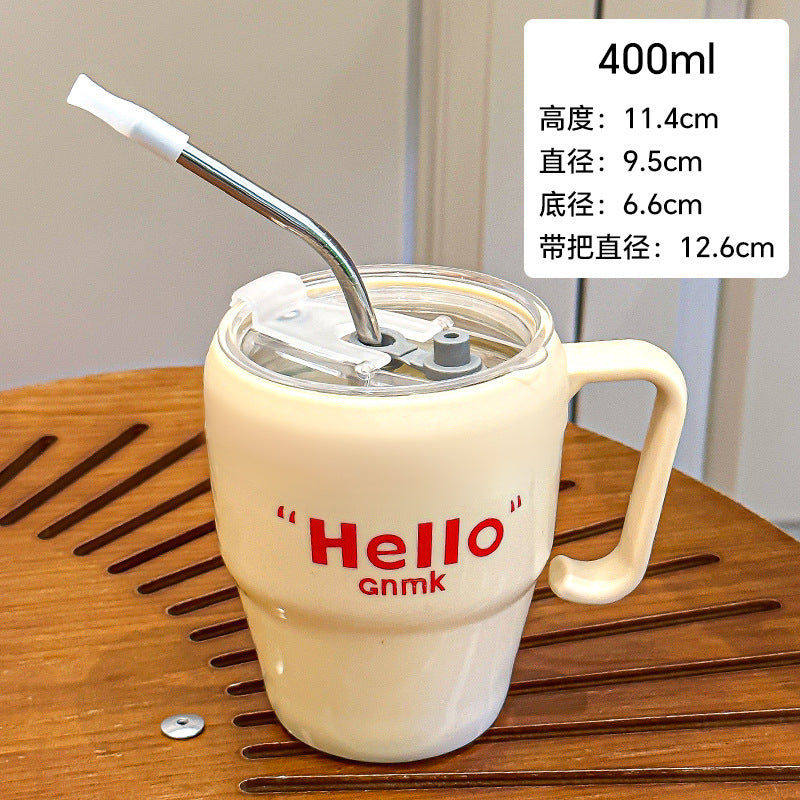 Influencer-style letter handle mug, trendy instagram coffee cup, high-end, niche, cute, with straw, glass water cup, customizable
