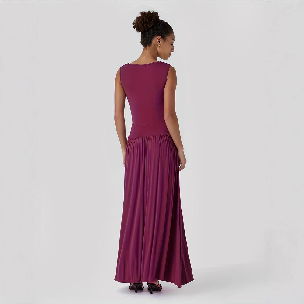 Women's new cross-border dress - ruched waist sleeveless summer dress - european and american fashion -  summer new arrivals