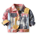 Wholesale foreign trade children's clothing: new tie-dye denim jacket for boys and girls, korean style cropped ripped top, kids' denim outfit