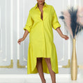 C8581  summer new fashion loose long sleeve asymmetrical midi dress solid color plus size foreign trade dress