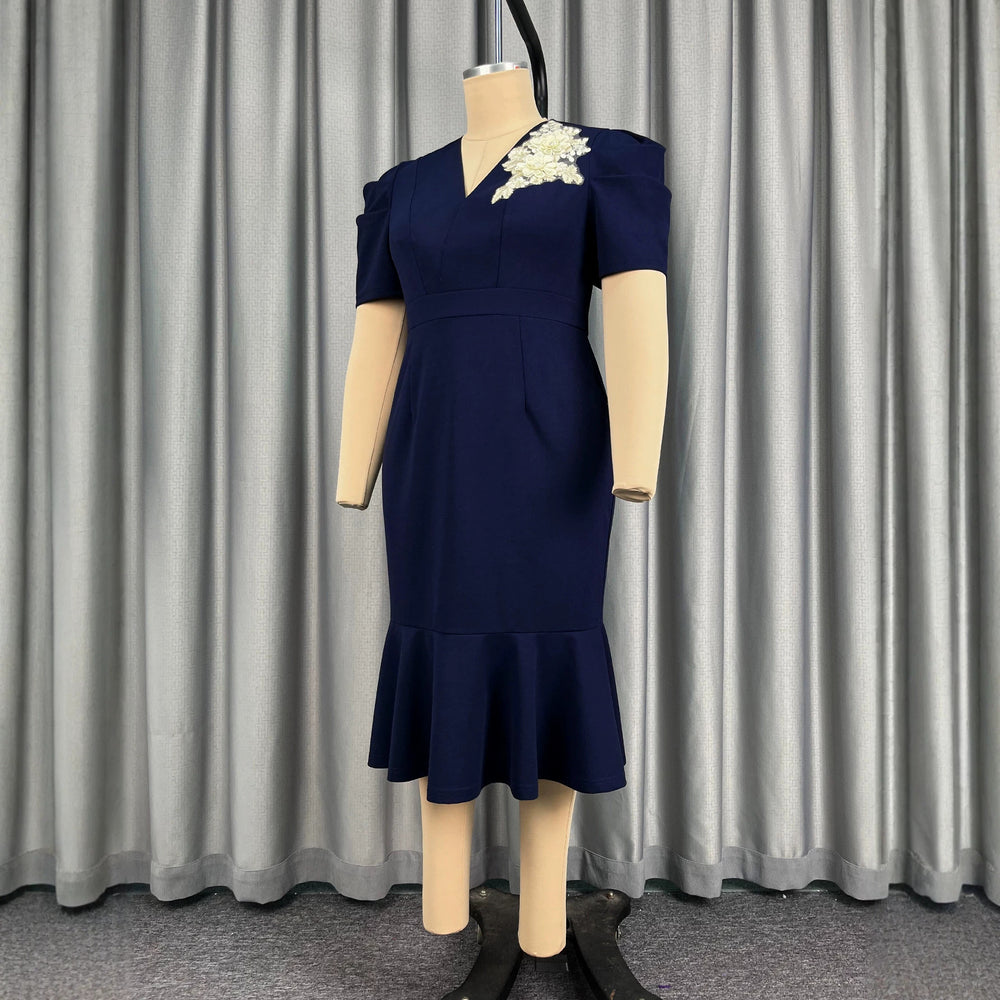 European and american 3d appliqué slimming dress - waist-cinching, figure-flattering v-neck bodycon mermaid tail gown dresses