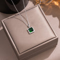 [titanium steel] emerald necklace women's square gemstone pendant earrings versatile high-end cross-border best selling clavicle chain