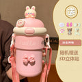 Cartoon bouncing glass cup - large capacity, portable, high-value design for women, cute strapped mug, promotional gift cup