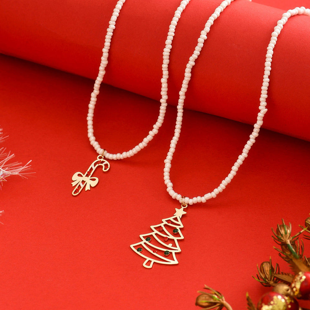 Christmas necklace wholesale fashion three-dimensional metallic candy christmas tree pendant women's high-end rice beads clavicle chain