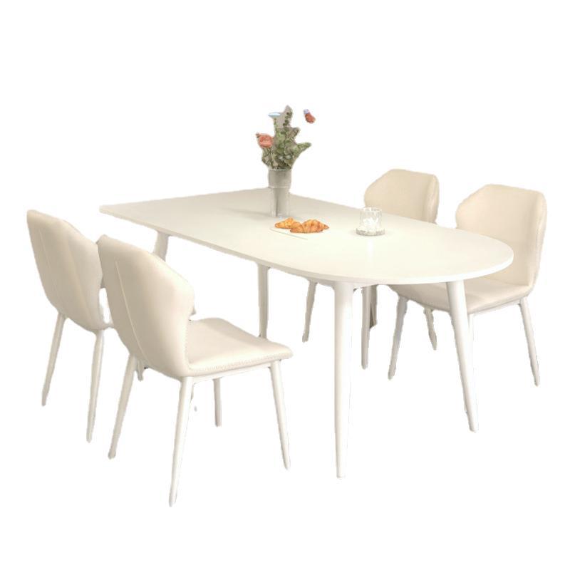 Modern minimalist light luxury table peninsula pure white rock slab dining table and chair set, home small apartment cream style dining table