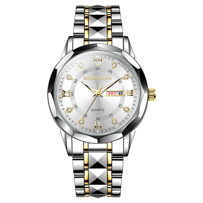2025 men's watch - cross-border, luminous, waterproof, dual calendar, stainless steel band, quartz movement - wholesale for cross-border e-commerce