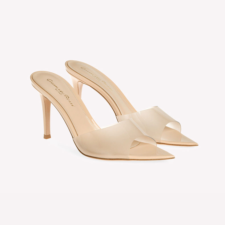 2026 new transparent open-toe high heel slippers pointed toe stiletto slip-on mules fashionable outdoor wear european and american style customizable