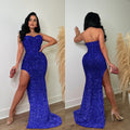 C6792 cross-border   fashion women's solid color sequin sleeveless backless maxi dress