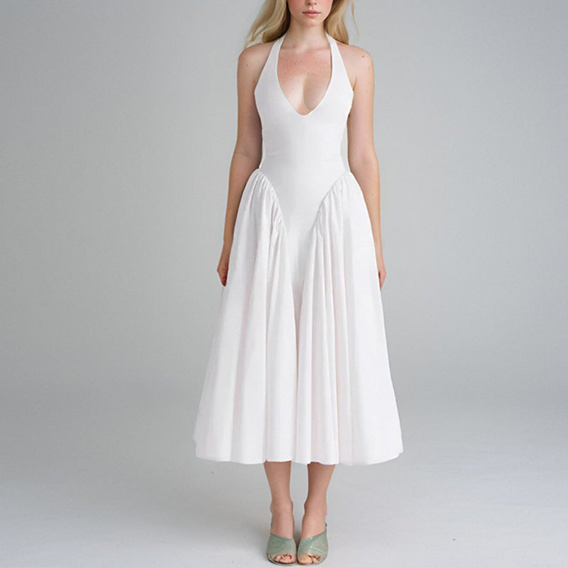 cross-border e-commerce european and american women's clothing: new summer collection - elegant v-neck halter neck sexy evening dress