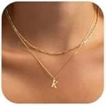 Amazon cross-border new 18k gold 26 letter pendant necklace fashionable exquisite layered choker chain two-piece set for women