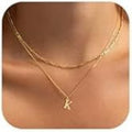 Amazon cross-border new 18k gold 26 letter pendant necklace fashionable exquisite layered choker chain two-piece set for women
