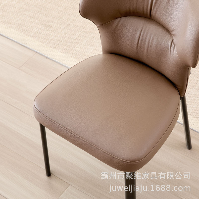 Italian minimalist dining chair, designer style, subtly luxurious, high-end leather upholstered, modern minimalist chair for home use, with backrest