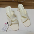 Spanish za brand 2024 summer new square toe outerwear cow leather versatile comfortable chunky heel high heel sandals and slippers for women