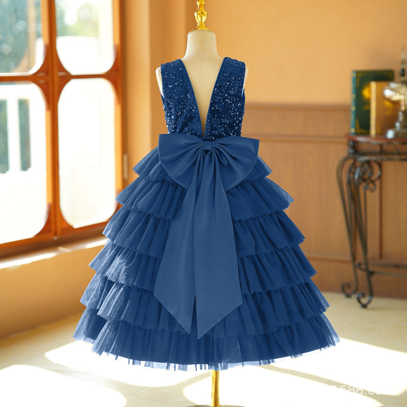 European and american cross-border custom girls' dresses, tutu skirts, little girl's cake skirts, performance costumes, deep v-back with 3d butterfly detail