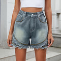 Wishfashion cross-border foreign trade summer new  independent station washed casual denim rivet raw edge shorts