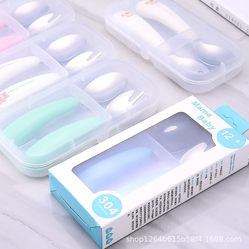Cartoon 304 stainless steel children's tableware spoon fork box three-piece set baby tableware mother and baby gifts fork and spoon