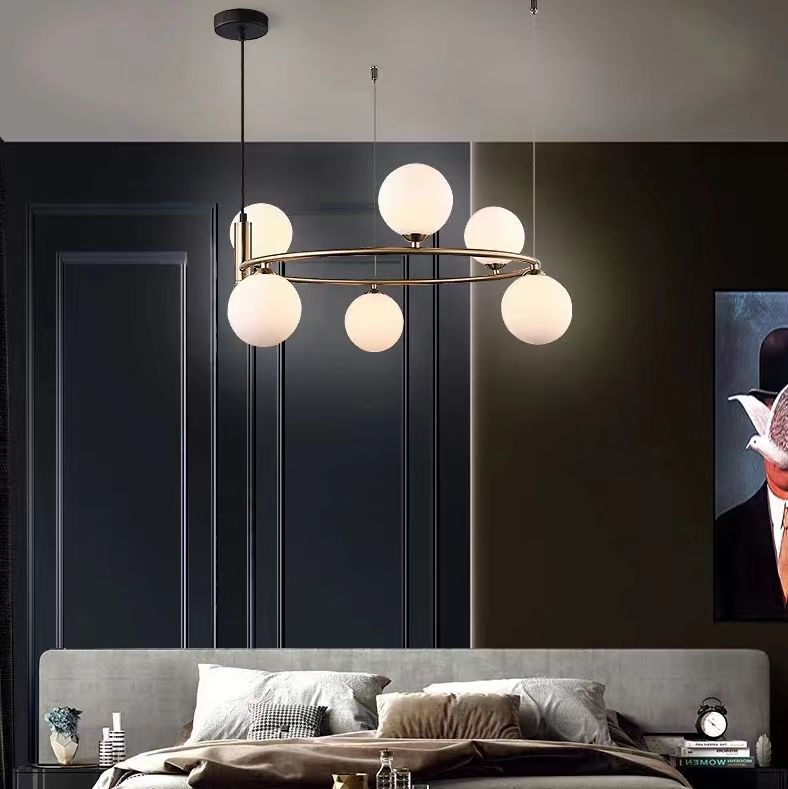 Stylish, simple and creative Nordic circular bedroom light New Chinese hotel showroom model room Home living room chandelier