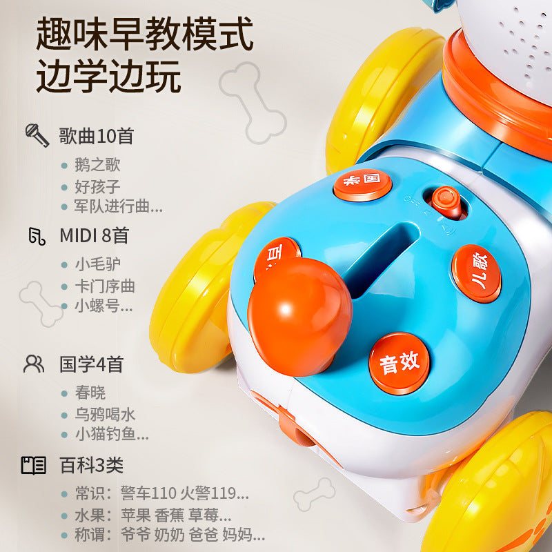 Kids' pull-along dog toy: educational, early learning, money bank, musical, light-up, crawling, interactive toy with touch-sensitive feeding feature