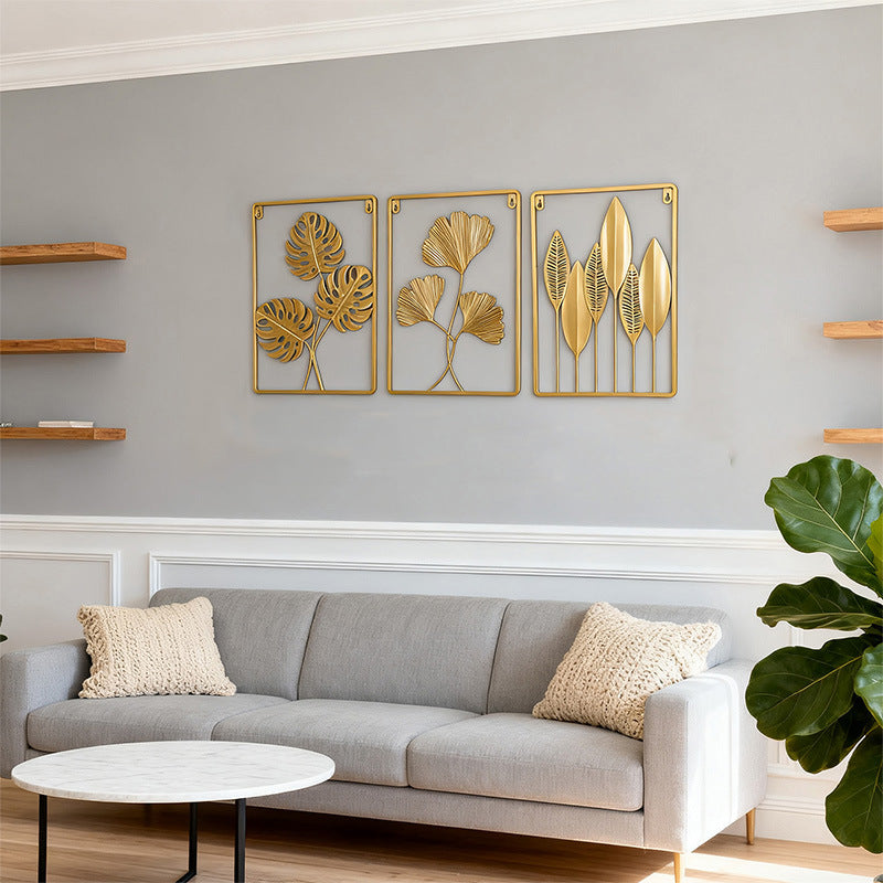 No-drill iron art wall decor - modern minimalist entryway, living room accent wall hanging - nordic metal decor