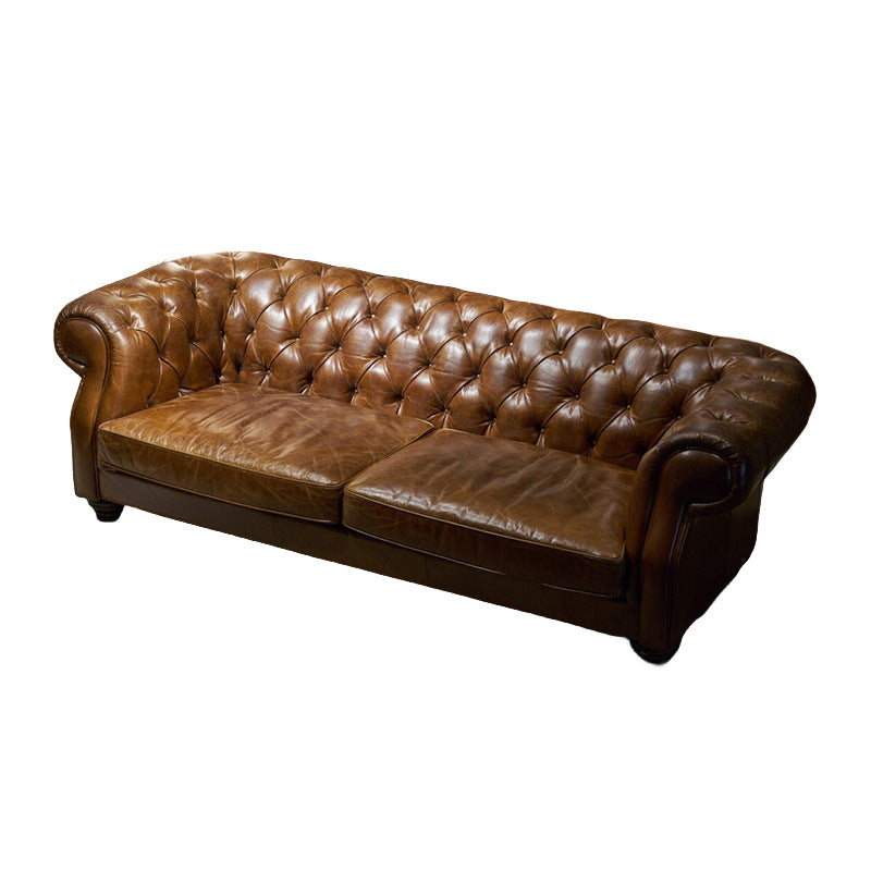 American classic retro genuine leather sofa - perfect for living rooms, small to large apartments, cigar rooms, private wine cellars, wineries, and mid-century modern styles