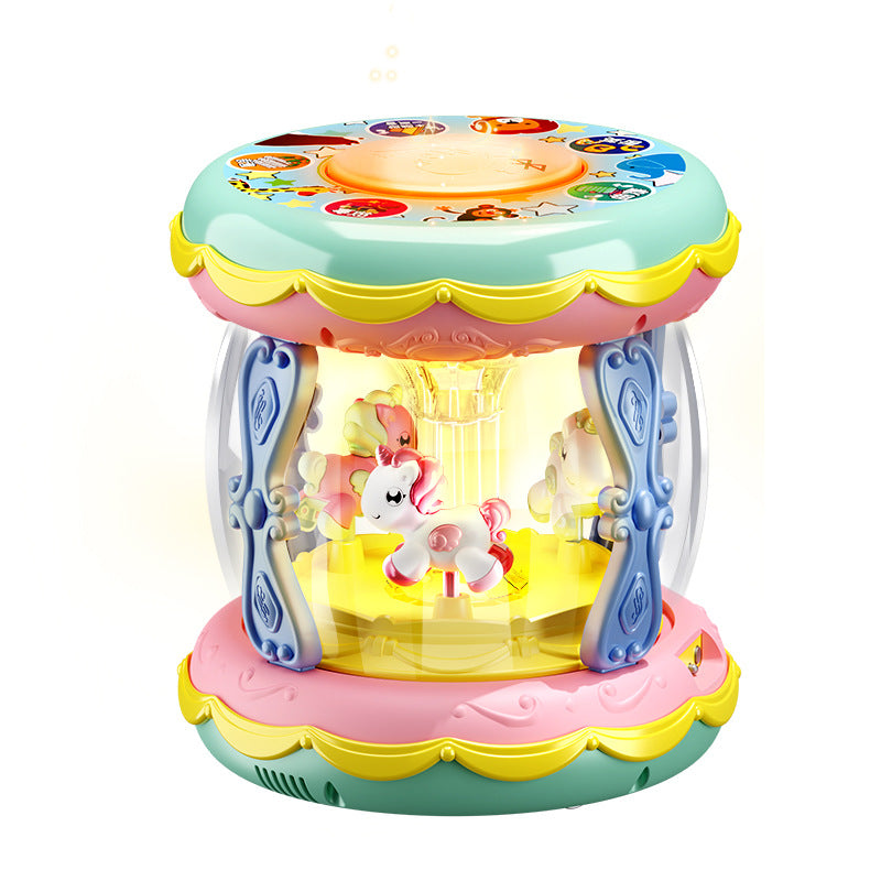 Infant and toddler carousel hand drum, baby early education educational light music drum toy, kids wholesale gift