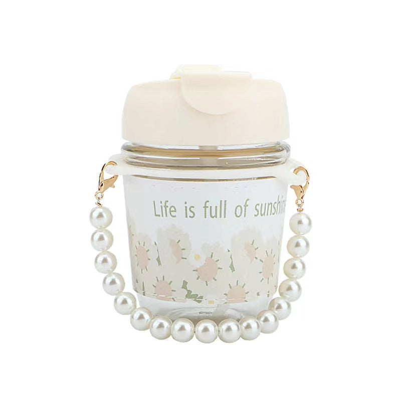 Popular ins style pearl chain satchel water cup small gift souvenir cup good-looking portable glass double drinking cup