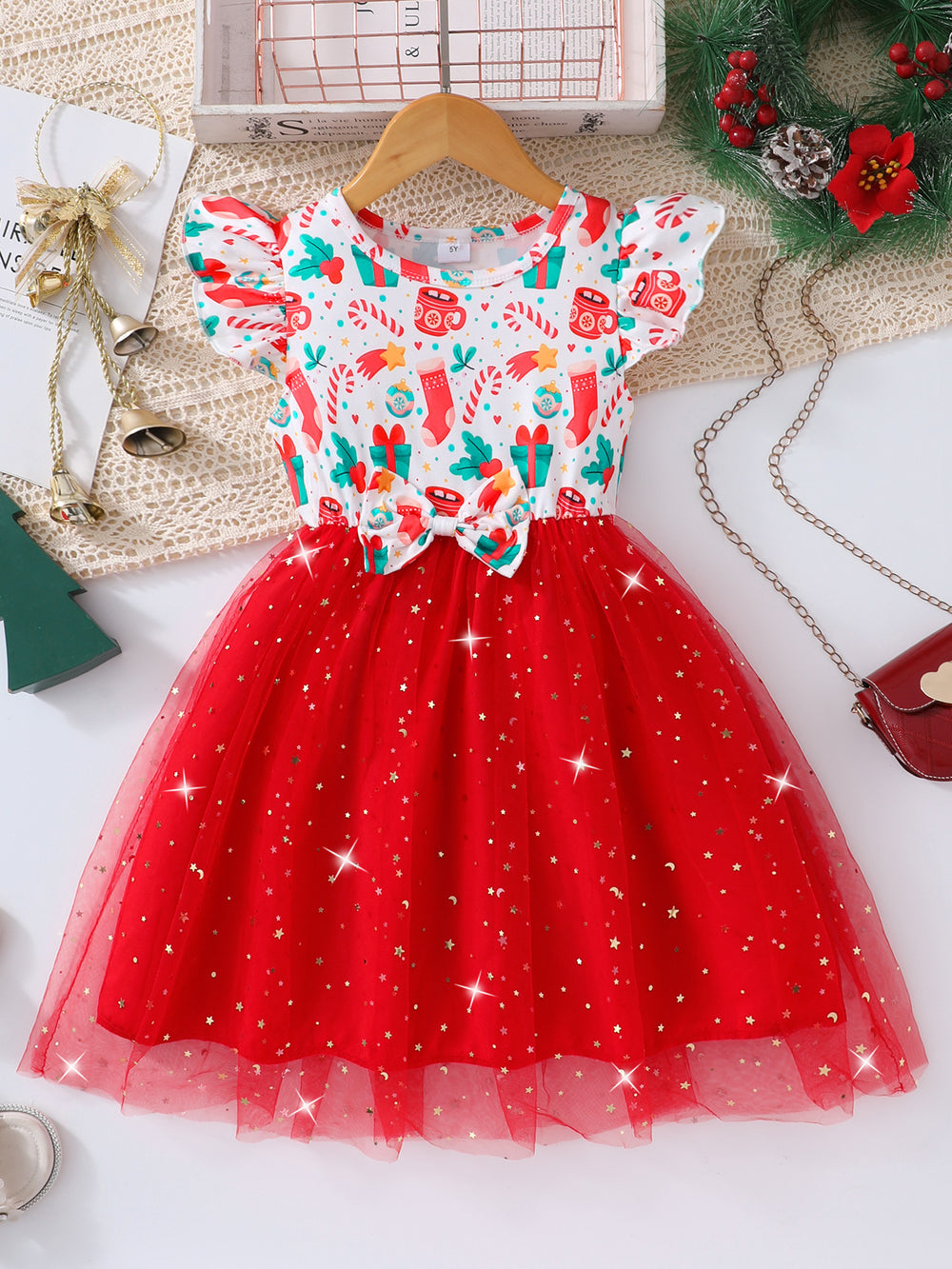 Girls' (toddler) dress, summer flutter sleeve fish scale mesh